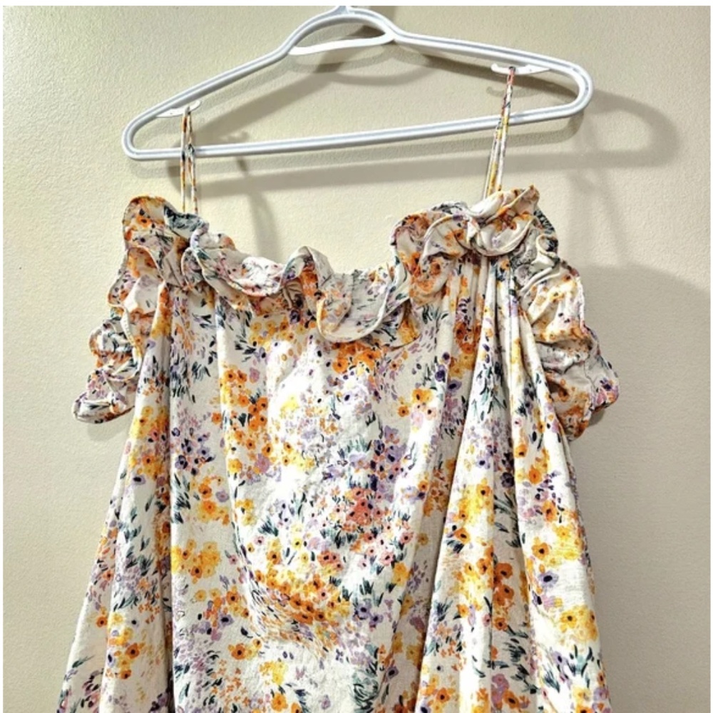 H&M - Flounce Trimmed Linen Floral Print Dress - Size XL - Picture 11 of 13